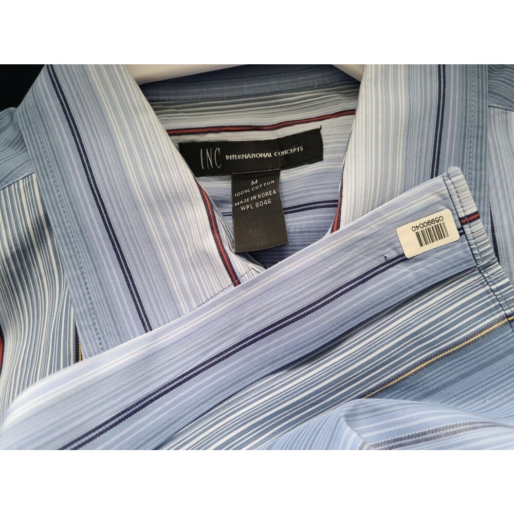 INC Men's Striped Button Down Shirt Long Sleeve Cotton Blue White Red Size M EUC - Picture 4 of 5